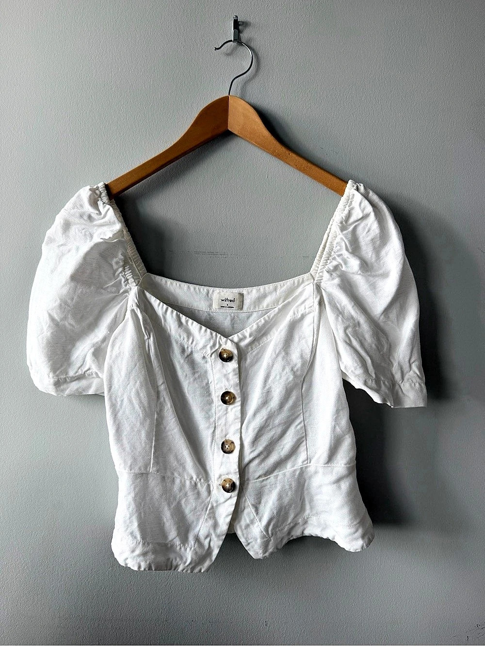 Wilfred White Linen Blend Puff Sleeve Top Size Small